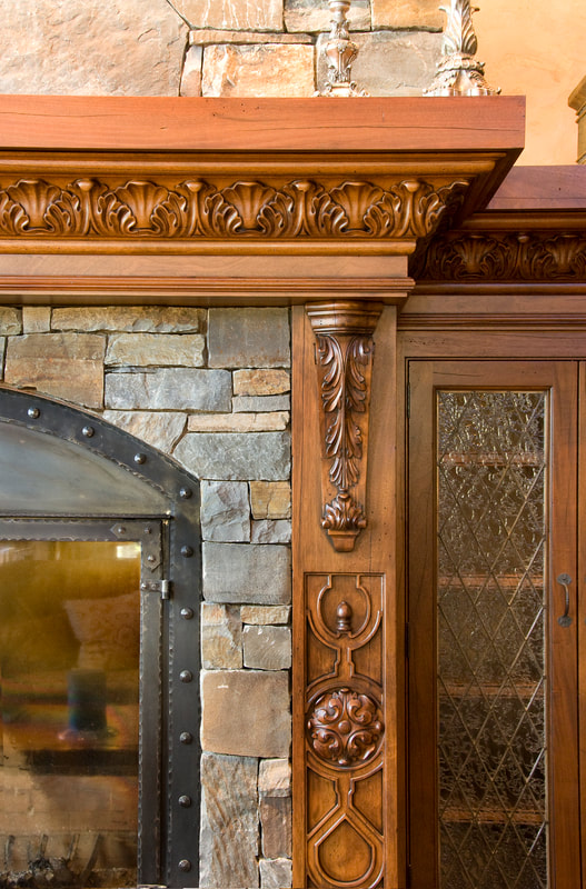 Custom Fireplace Mantels, carved corbels, fine millwork, high end residential finishes, Billings