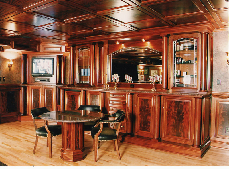high end cabinets, wooden bar, casework, California